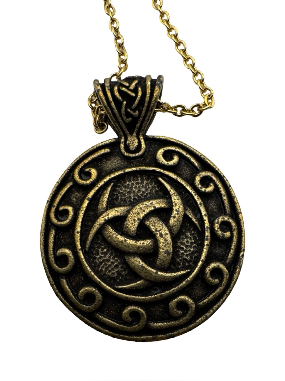 Celtic Triquetra‎ Knot Pendant Necklace Bronze Tone Scroll Design